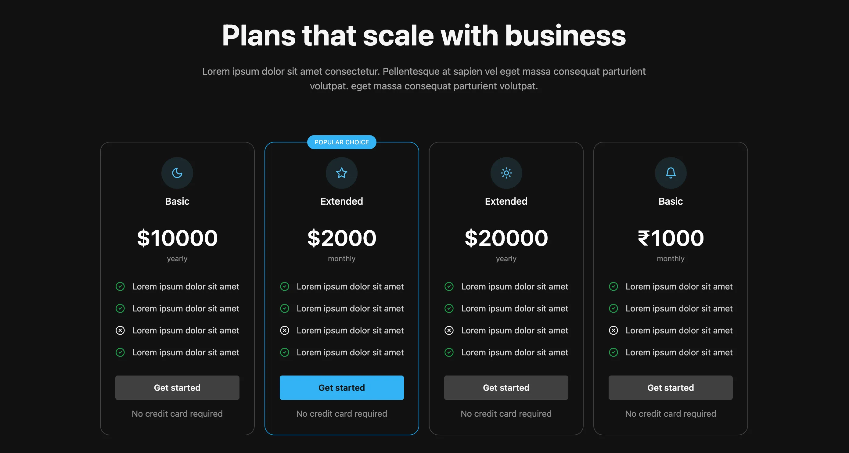 Multi Card Pricing Layout - Web Dark