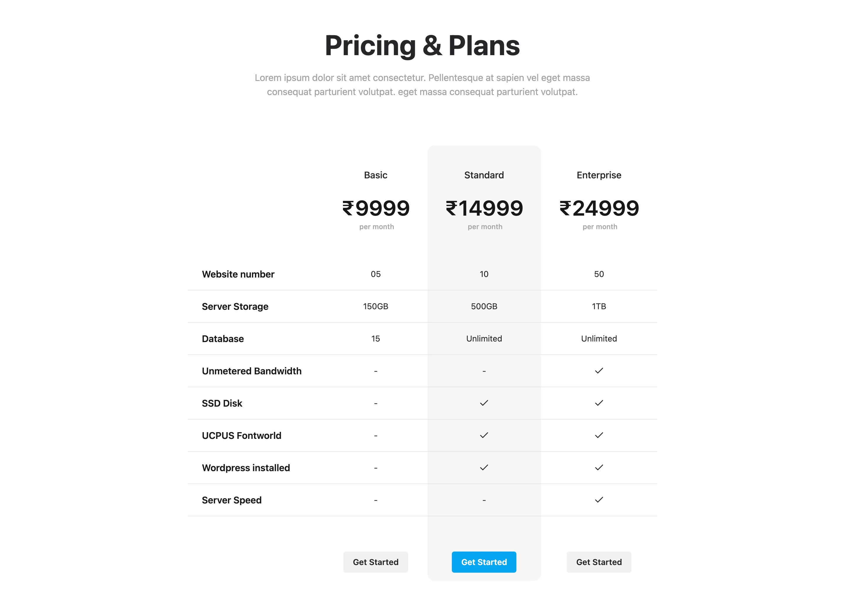 Pricing with Comparison Table - Web (Light)